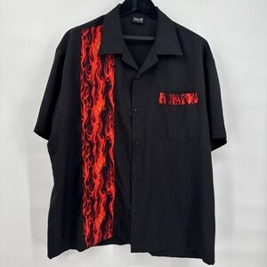 Steady Bowling Shirt Men 3XL Black With Flames Retro Rockabilly Made USA